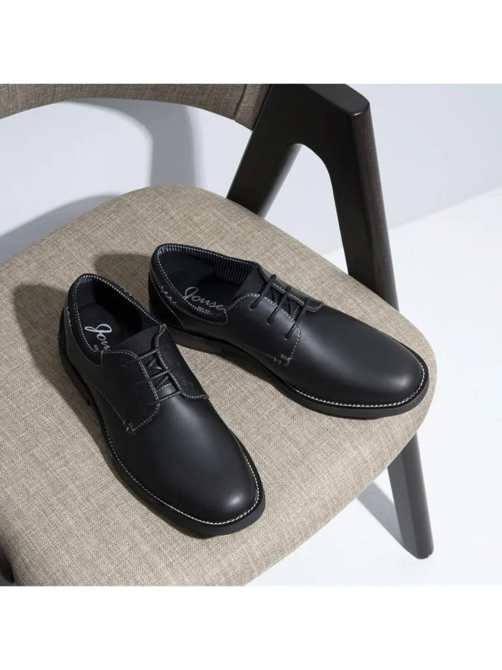 Men All Black Breathable Upper Lace Up Retro Business Classic Dress Oxford Shoes